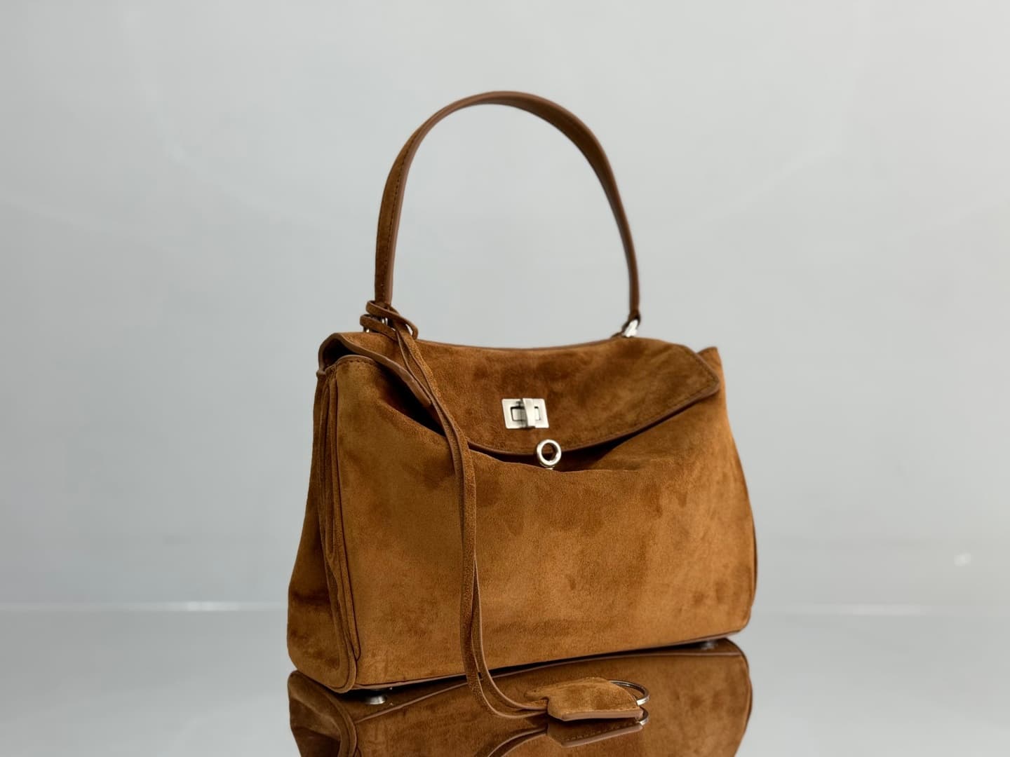 Balenciaga Rodeo Small Bag in Camel Waxed Suede Calfskin With Silver-Tone Metal TOP