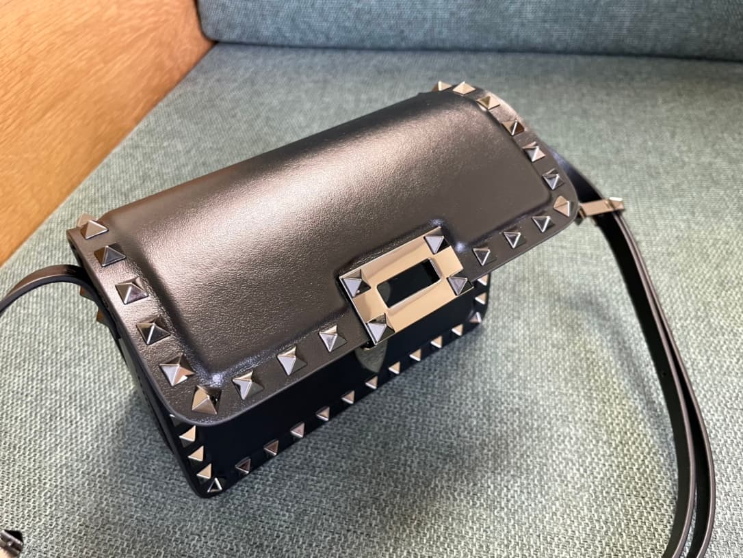 Valentino Garavani Rockstud23 Mini Shoulder Bag smooth black calfskin leather high