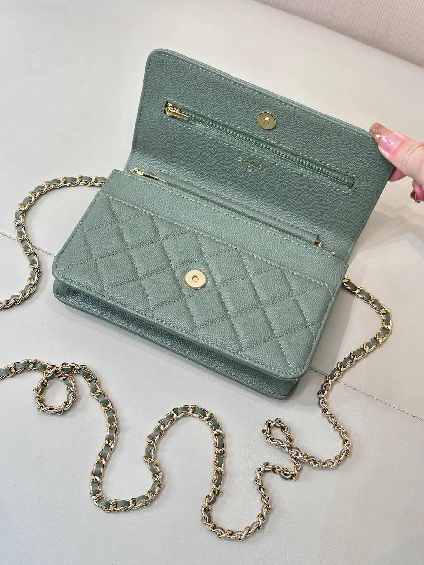 Chanel Wallet on Chain Grained Calfskin& Gold-tone Metal AP0250 Green TOP