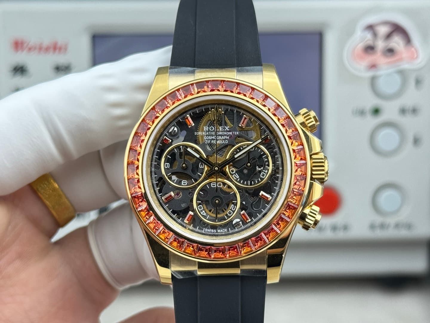 Rolex Daytona Watch with Orange Bezel and Obsidian Dial TOP