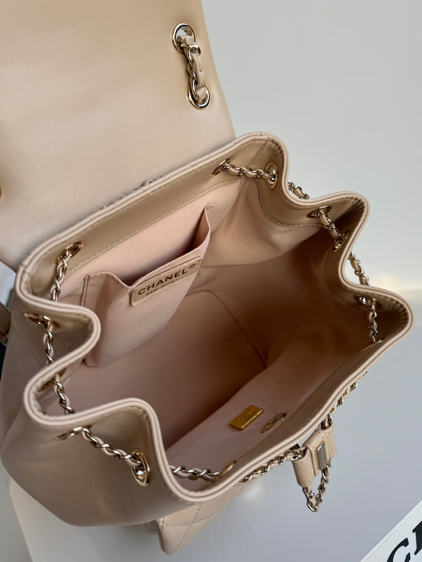 Chanel Medium Quilted Duma Backpack Lambskin AS3618 Beige A