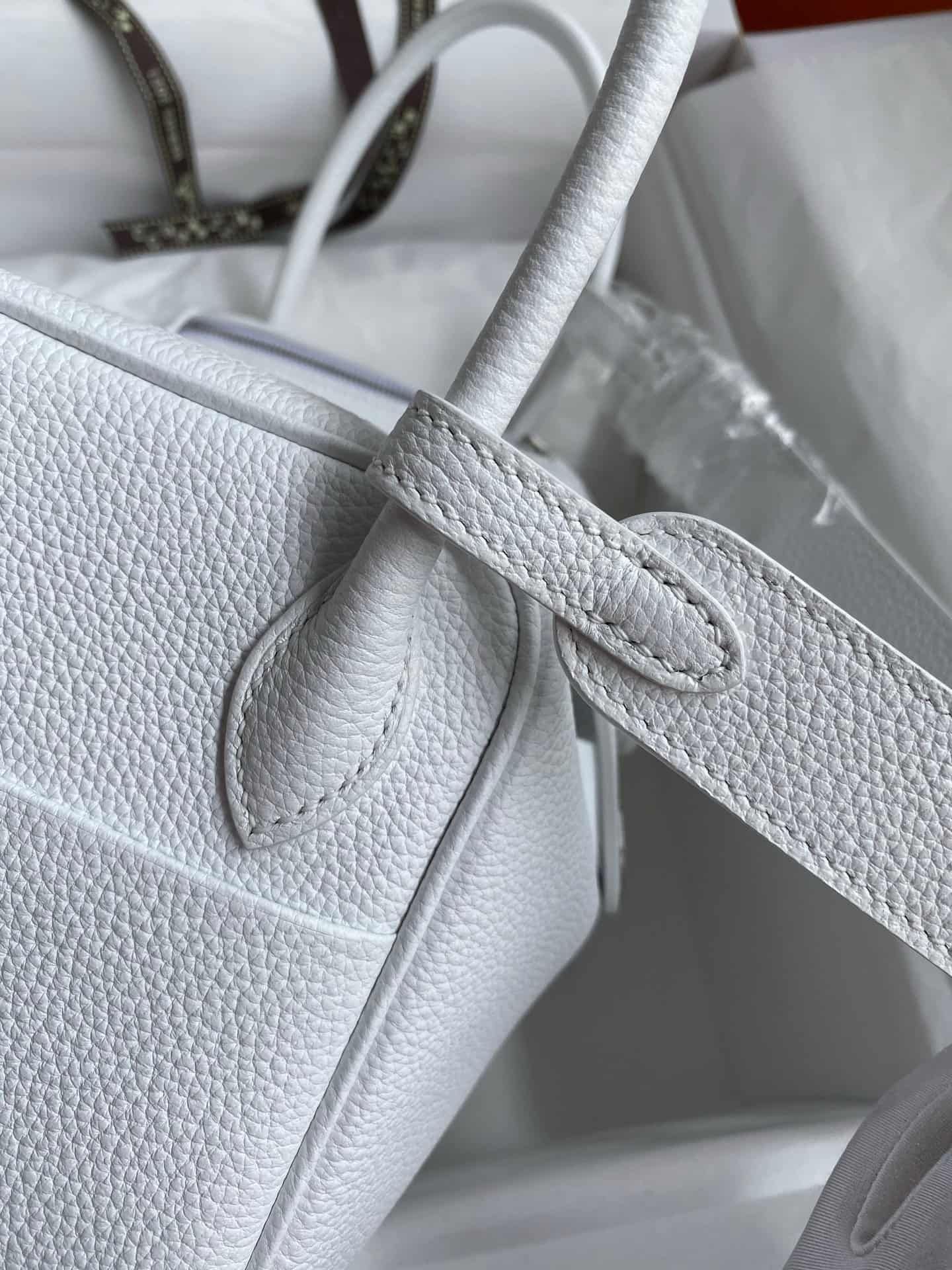 Hermes Lindy 19/26cm Bag Clemence Leather In Blanc Silver-Metal WAX High Customizing Style
