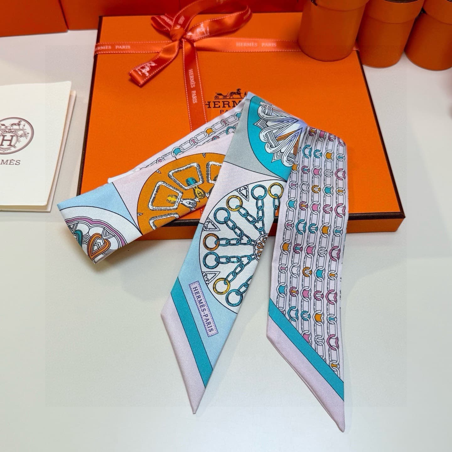 Hermes Silk L'Effet Kaleidoscope Twilly scarf