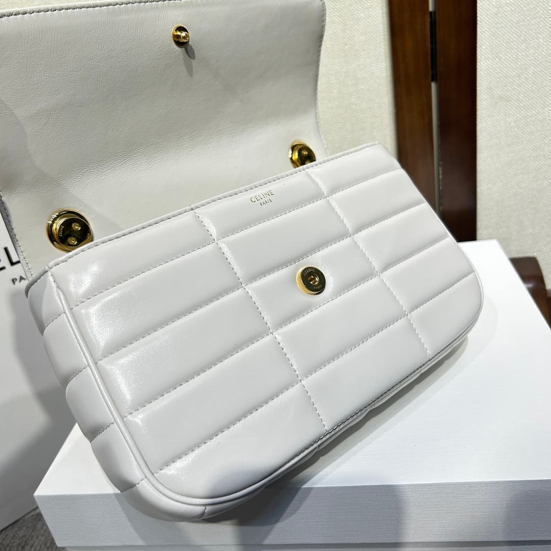 Celine Matelasse Monochrome Chain Shoulder Bag White High