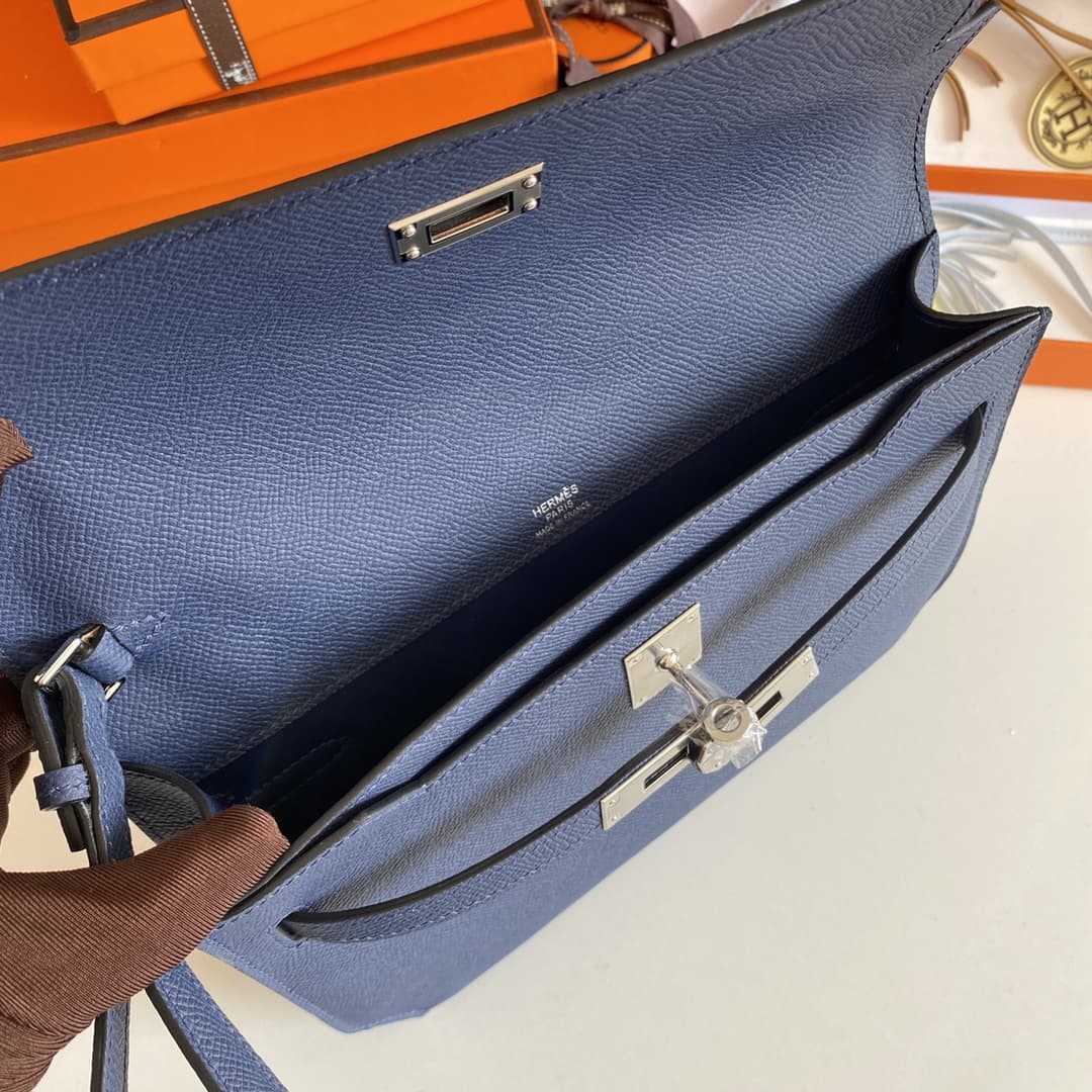 Hermes Kelly Depeches 25 Pouch Epsom Leather Bleu Saphir WAX High