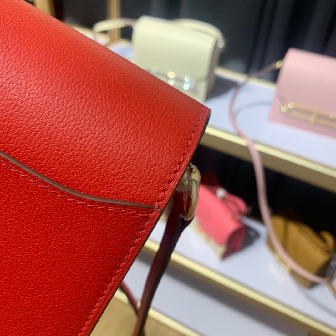 Hermes Roulis wallet in Red Calfskin Etoupe WAX Gold/Silver-Metal High