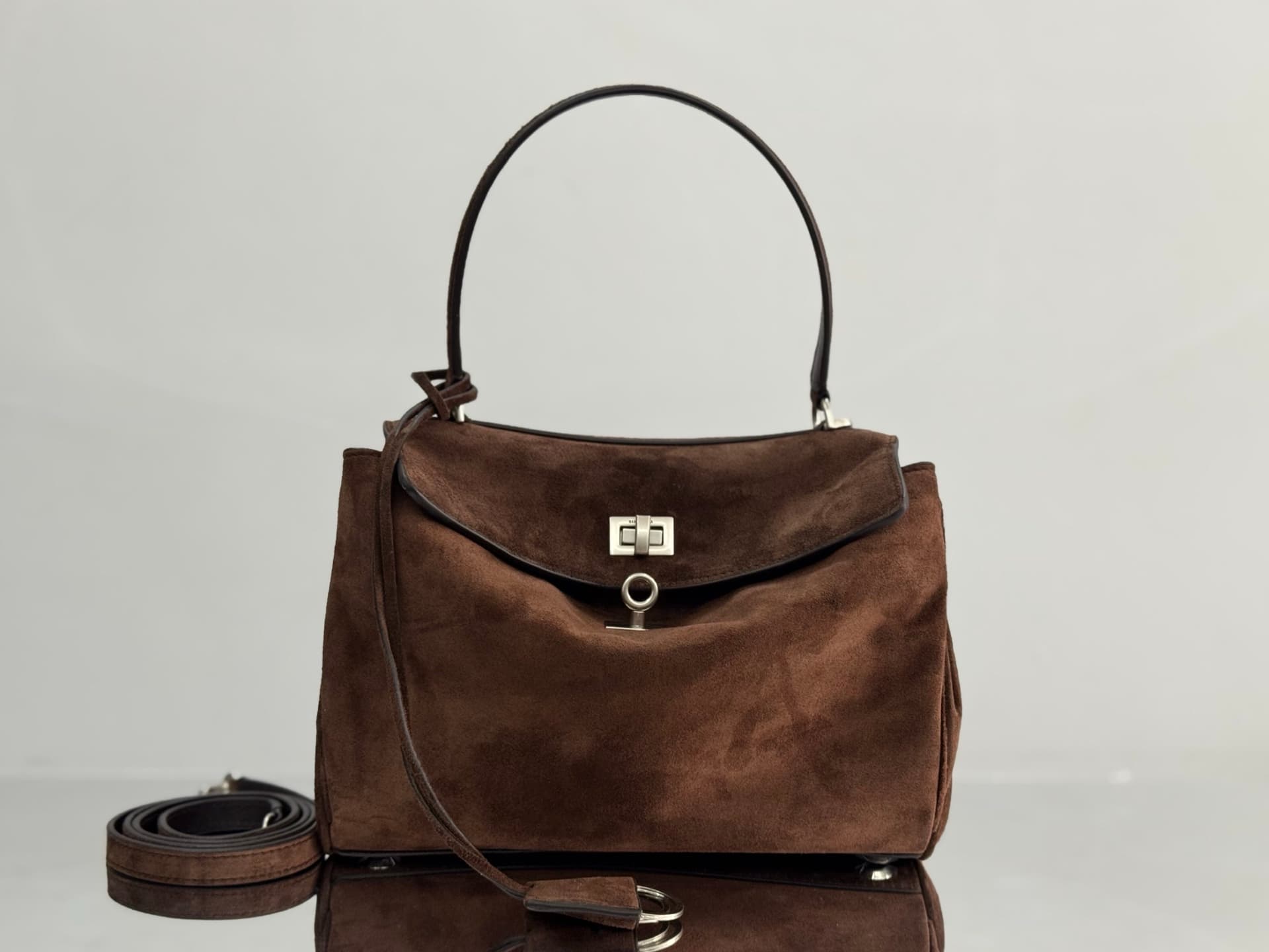 Balenciaga Rodeo Small Bag in Light Espresso Waxed Suede Calfskin With Silver-Tone Metal TOP