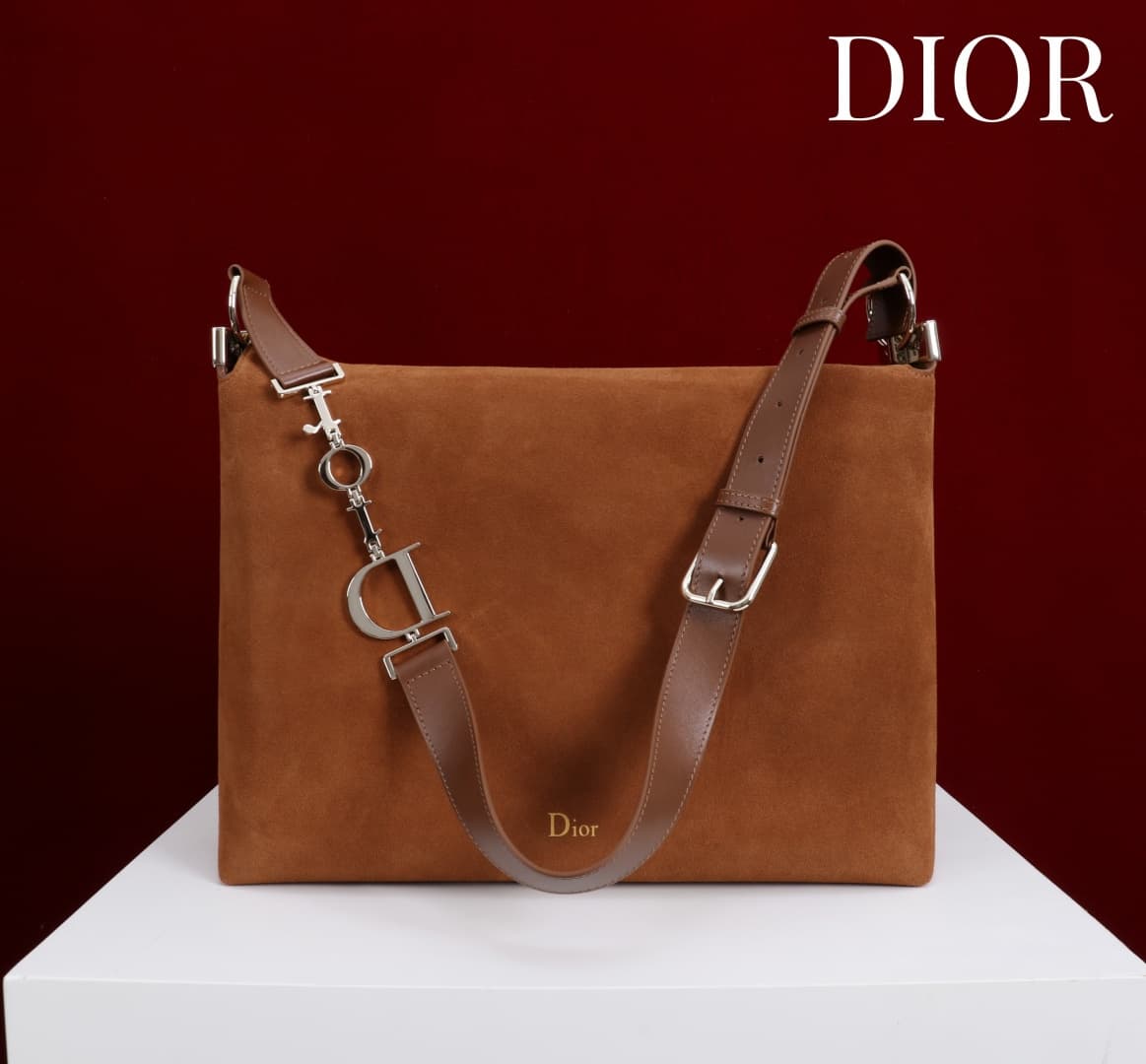 Large Diorly Bag Golden Saddle Suede Calfskin Gold lettering High