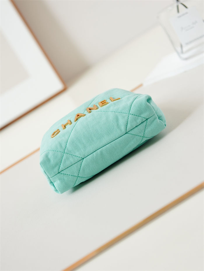 Chanel 22 MINI HANDBAG Canvas & Gold-Tone Metal Green AS3980 A