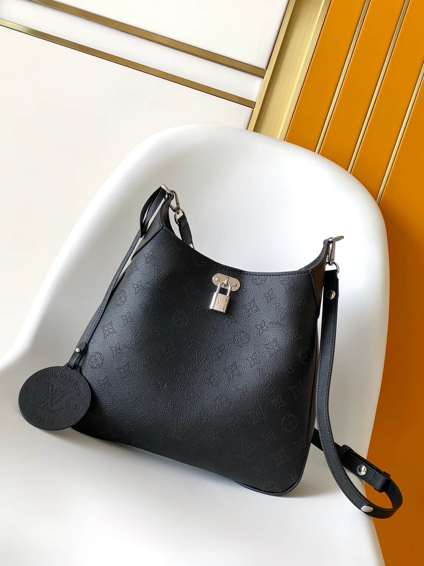 Louis Vuitton All Around MM Black Perforated Mahina calfskin leather M14618 High