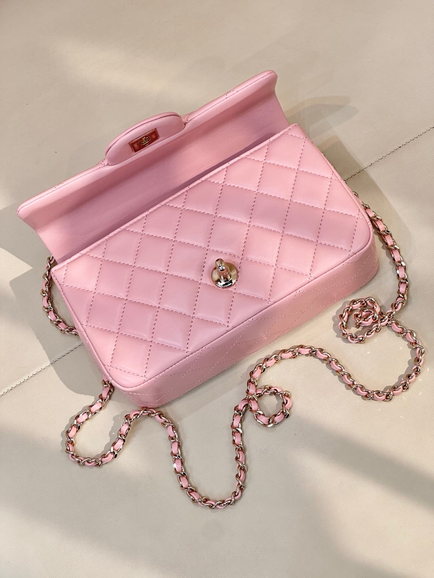 Chanel Mini Classic Handbag Lambskin Strass & Gold-Tone Metal AS2431 pink TOP