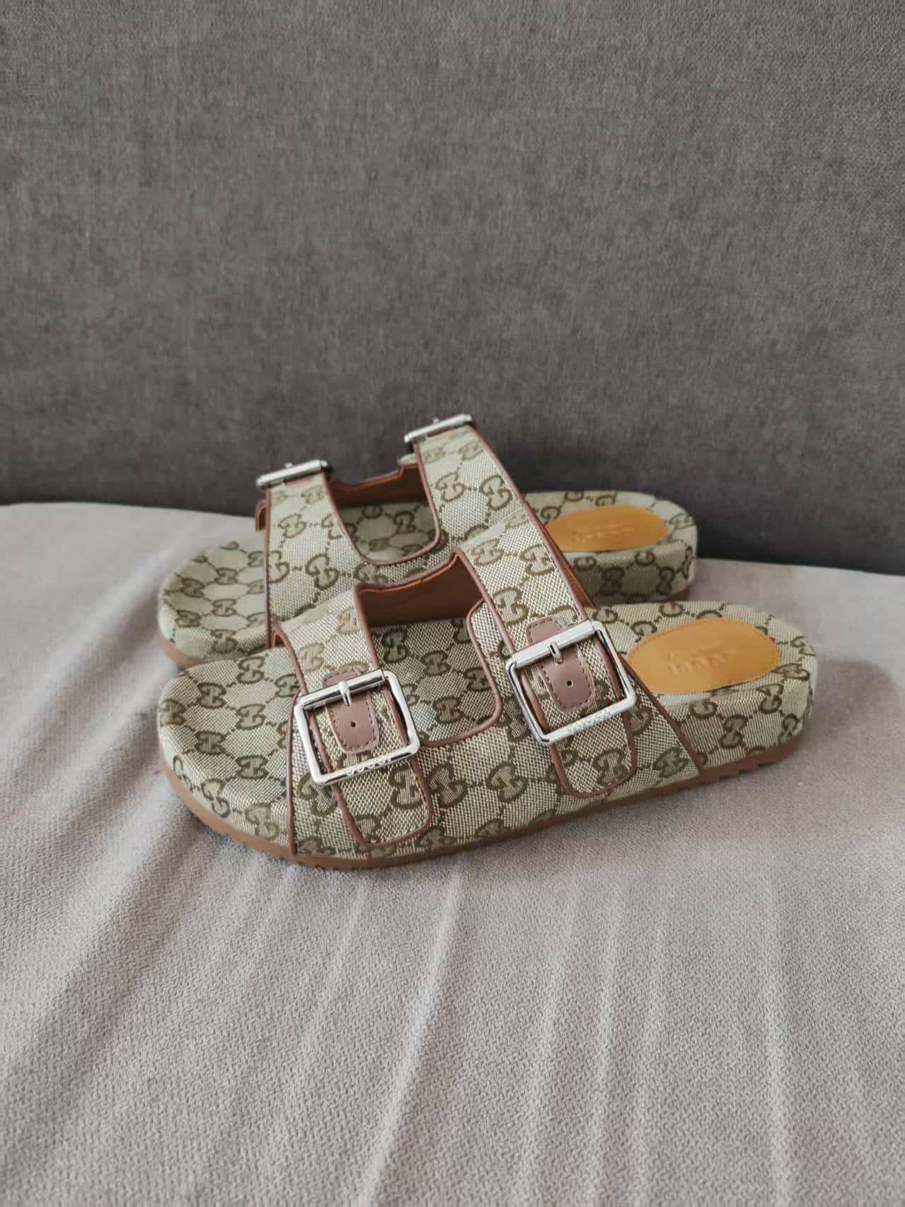 Gucci Slide Sandal Strap Beige Monogram shoes women