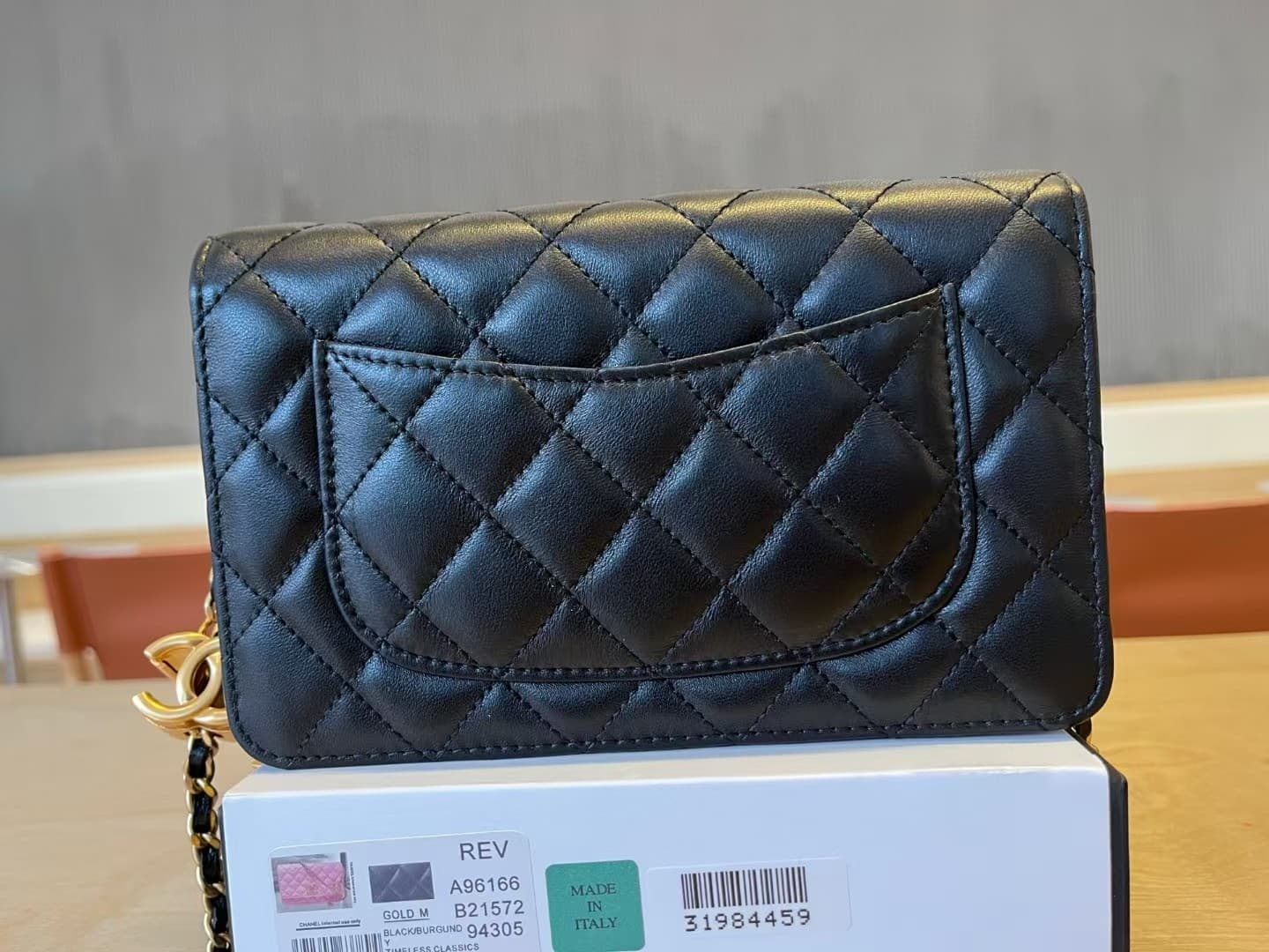 Chanel Wallet On Chain Shiny Lambskin & Gold Tone Metal Black A