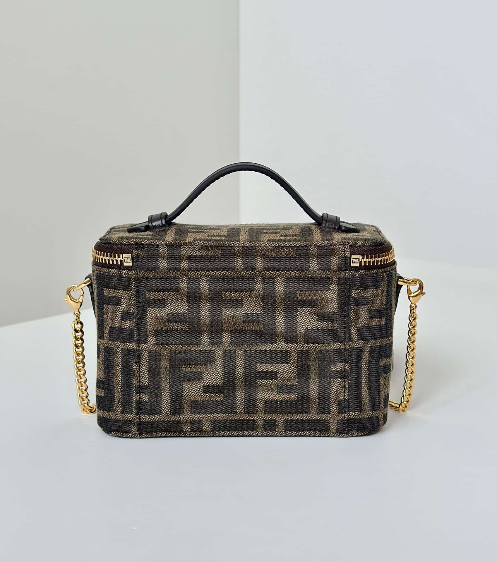 Fendi Vanity Tobacco Brown FF Jacquard Fabric Mini-bag Brown High