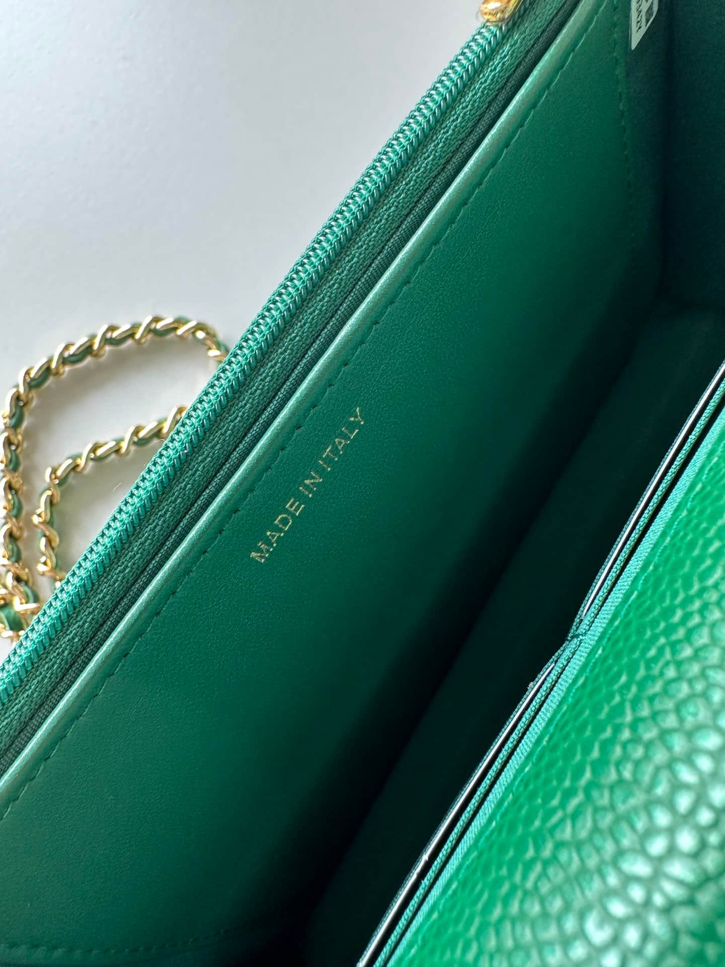 Chanel Classic Wallet on Chain Grained Shiny Calfskin & Gold-Tone Metal AP4241 Green High