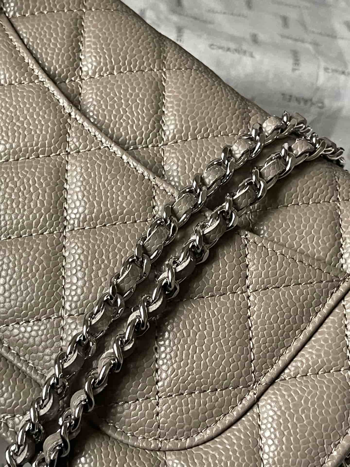 Chanel Classic Wallet on Chain Grained Shiny Calfskin & Silver-Tone Metal AP4241 Grey A