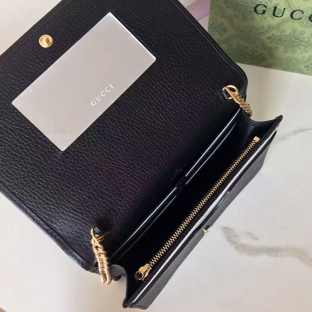 GG MARMONT MINI CHAIN BAG 497985 Leather Gold Metal Black High