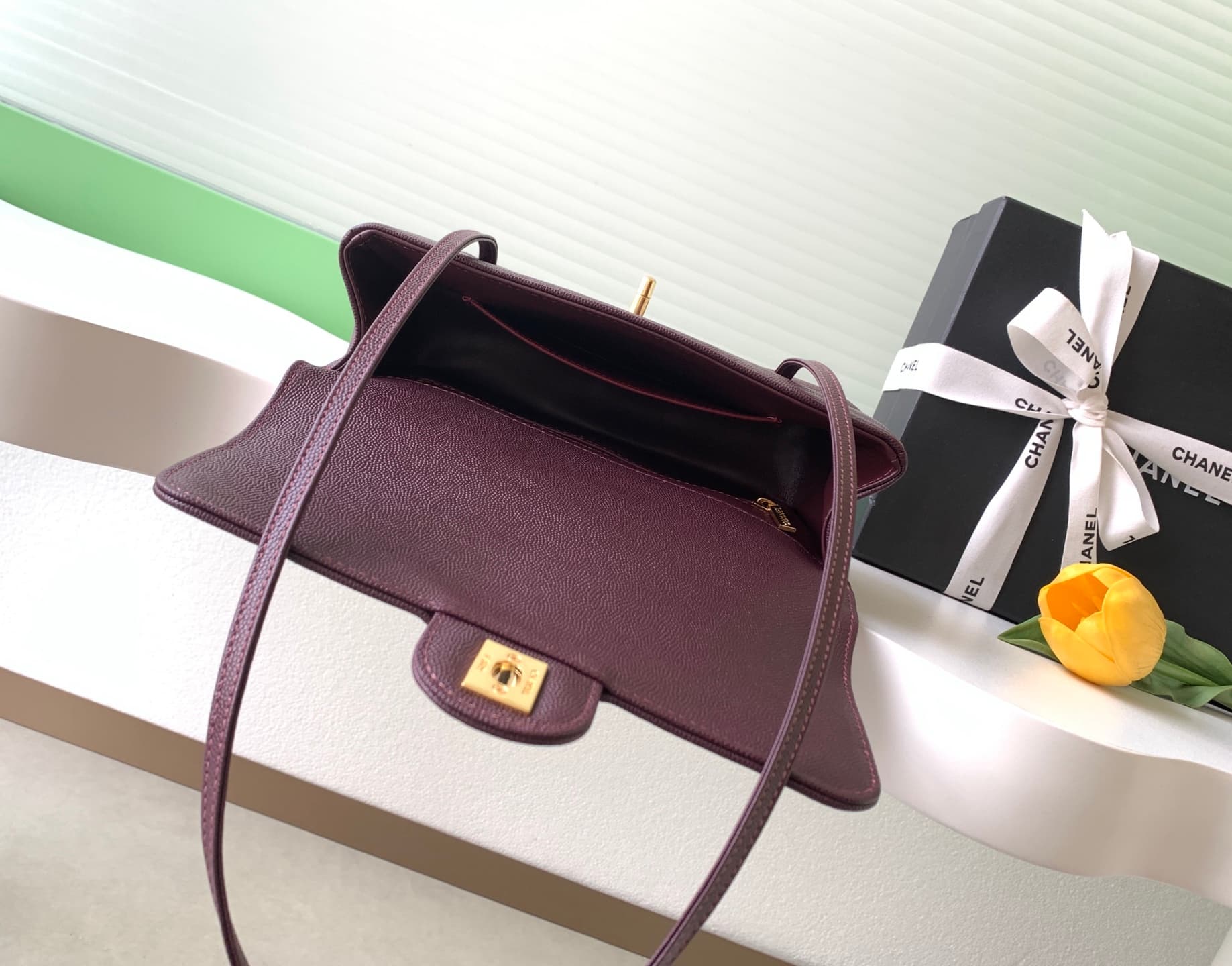 Chanel Small Flap Bag Grained Shiny Calfskin & Gold-Tone Metal AS6130 Claret High