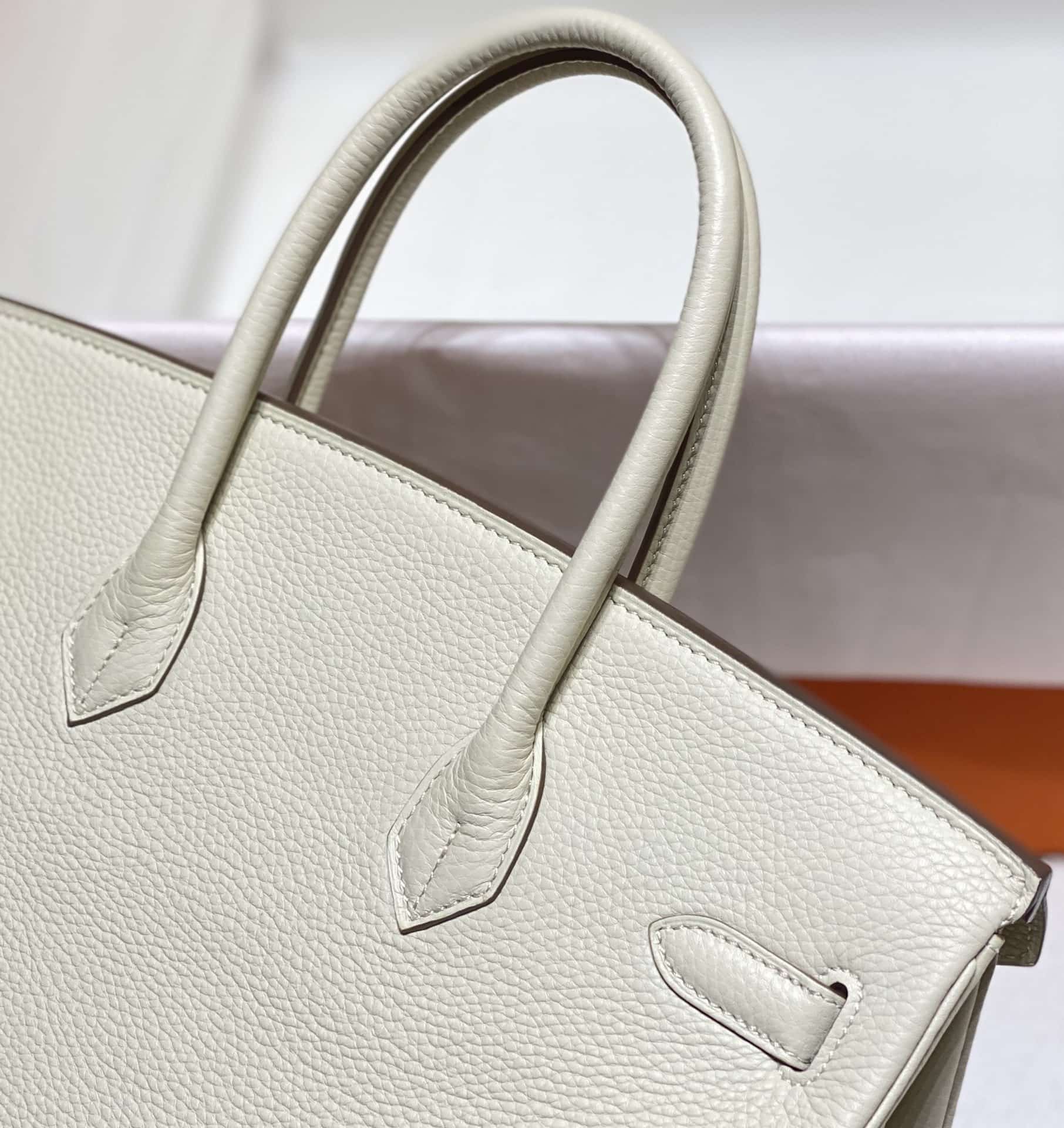 Hermes Birkin 25/30/35cm Bag Calfskin Silver/Gold Metal In Craie High