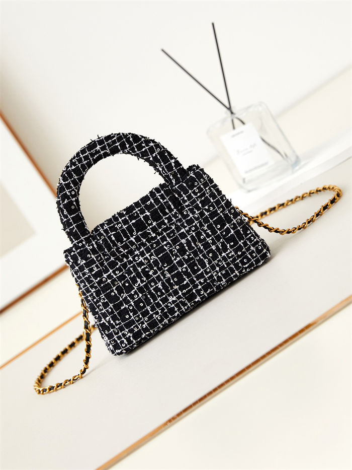 Chanel MINI SHOPPING BAG AS4416 Cotton Tweed & Gold-Tone Metal Black A
