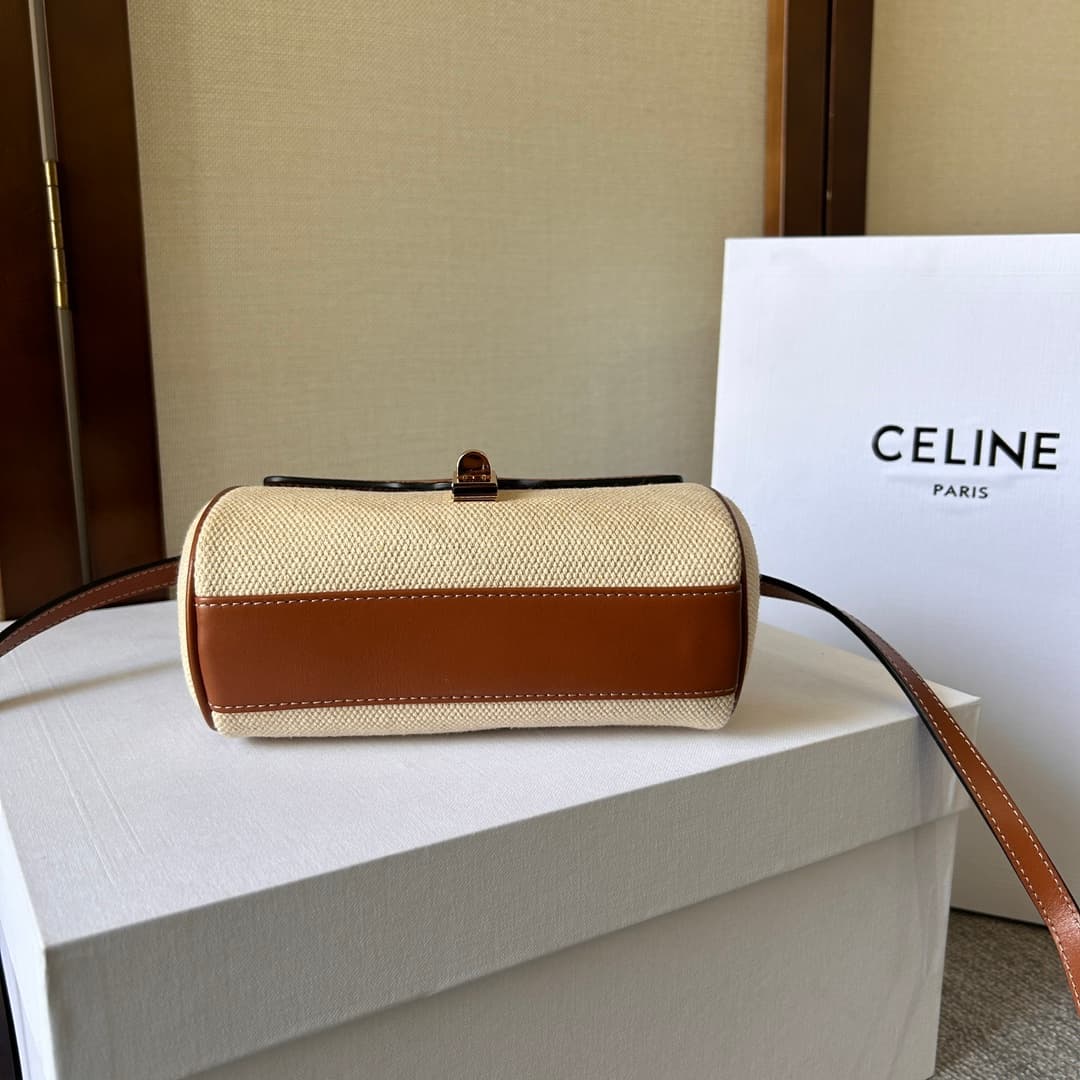 Celine Canvas and Calfskin Small 16 Bag in Natural and Tan High