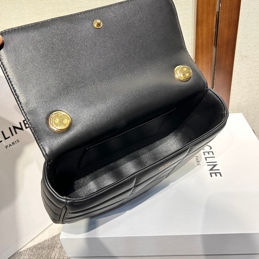 Celine Matelasse Monochrome Chain Shoulder Bag Black High