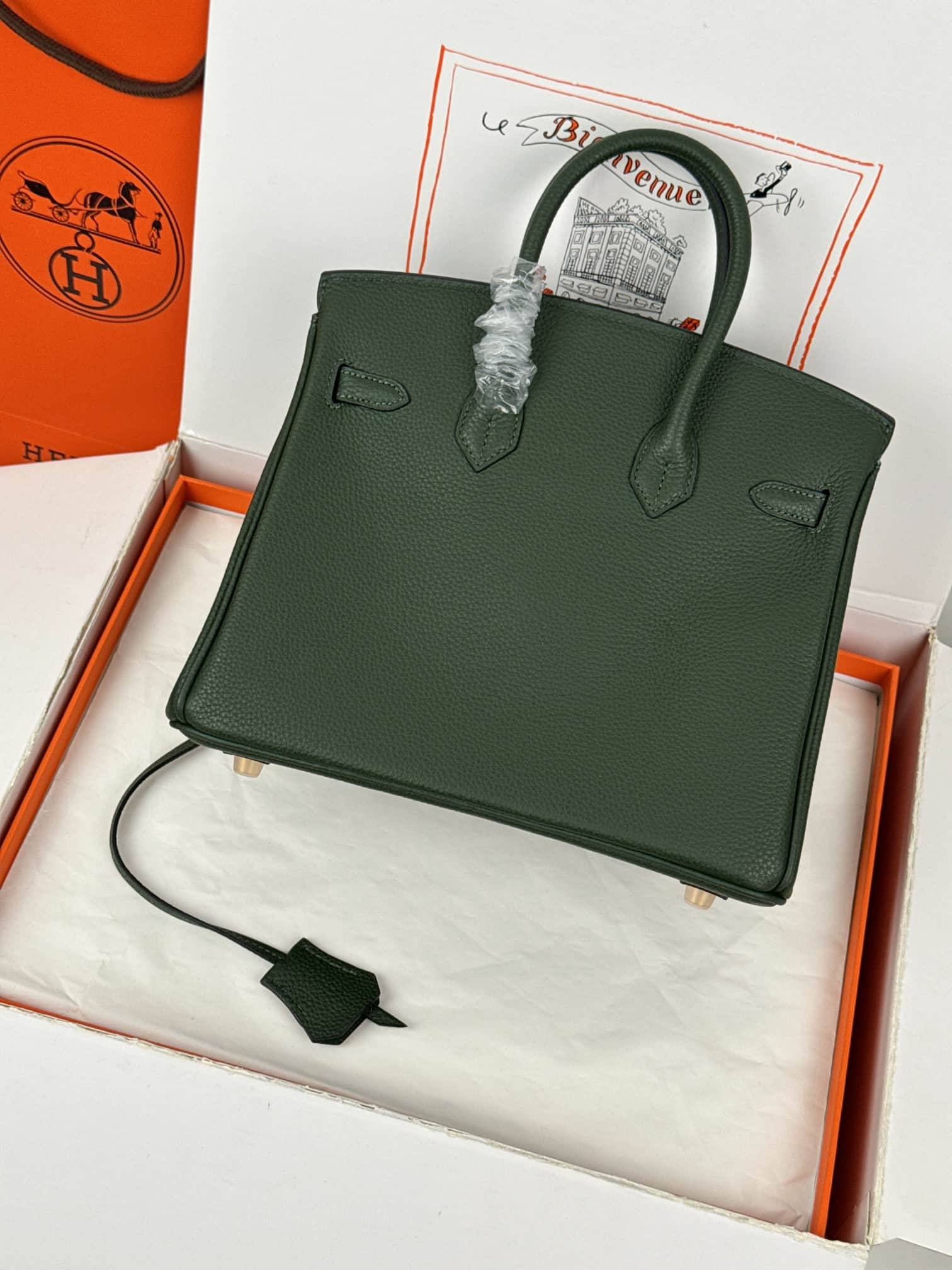 Hermes Birkin 25/30 Bag Togo Calfskin Leather Vert Anglais High