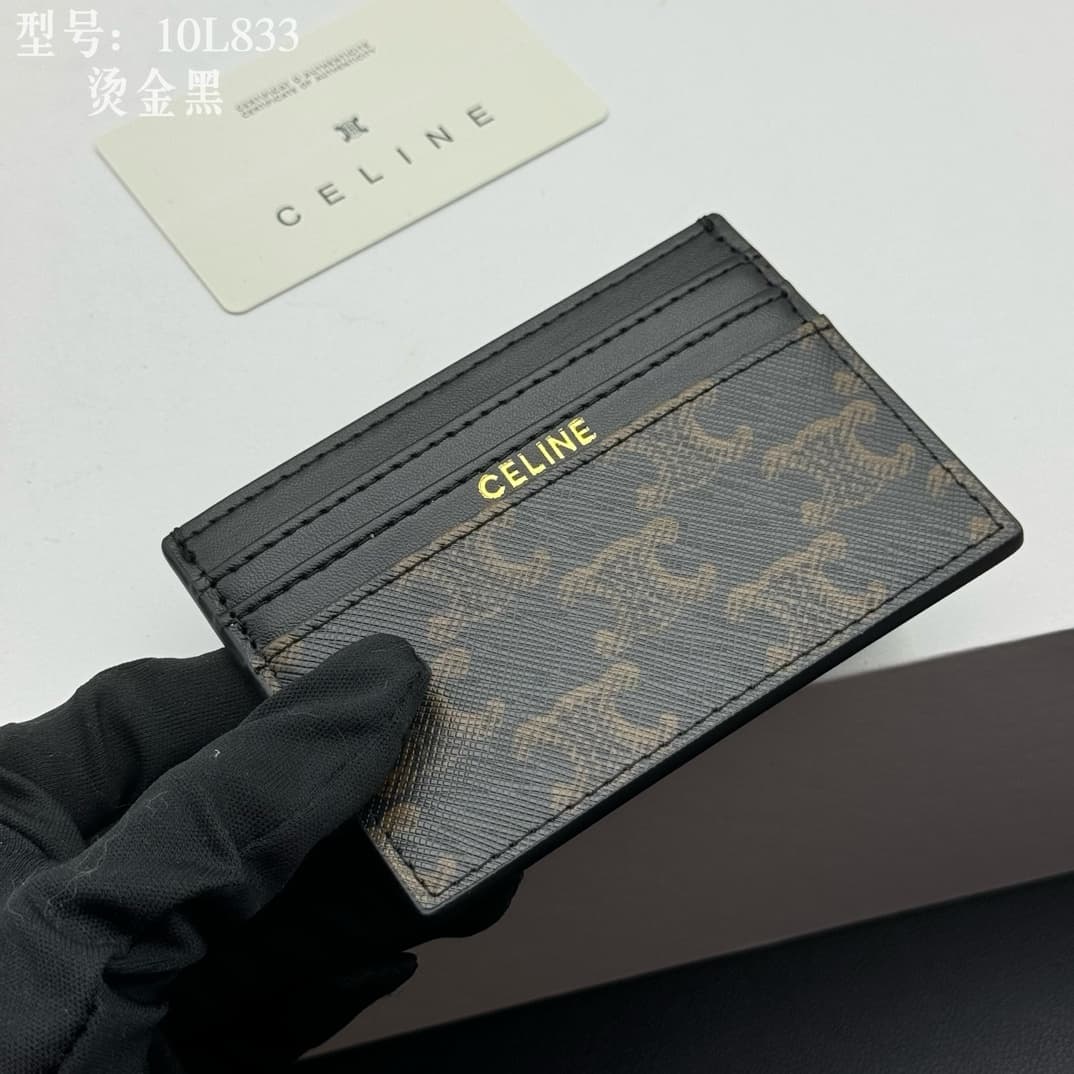Celine Triomphe Canvas and Calfskin card holder High