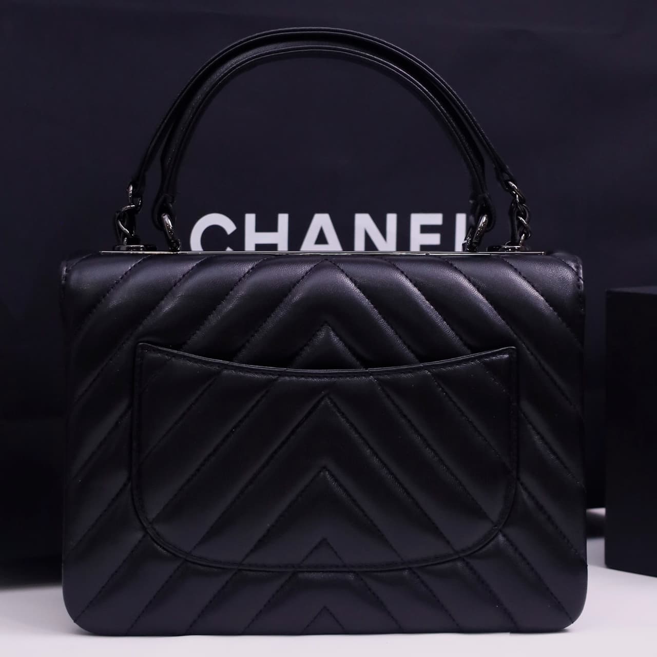 SMALL FLAP BAG WITH TOP HANDLE Lambskin Black Metal Black A