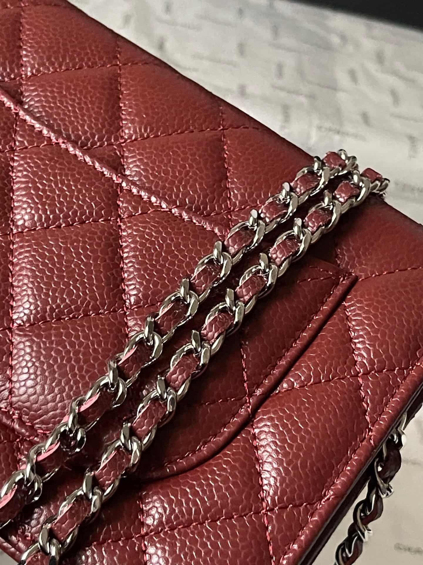 Chanel Classic Wallet on Chain Grained Shiny Calfskin & Silver-Tone Metal AP4241 Dark Brown A