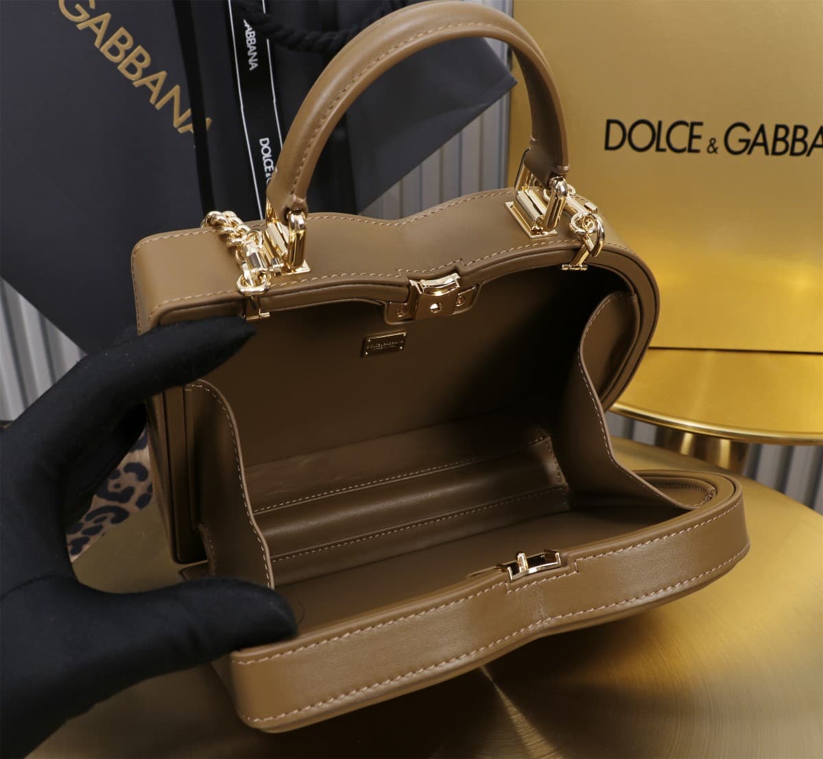 Dolce & Gabbana dark brown leather DG Logo handbag high