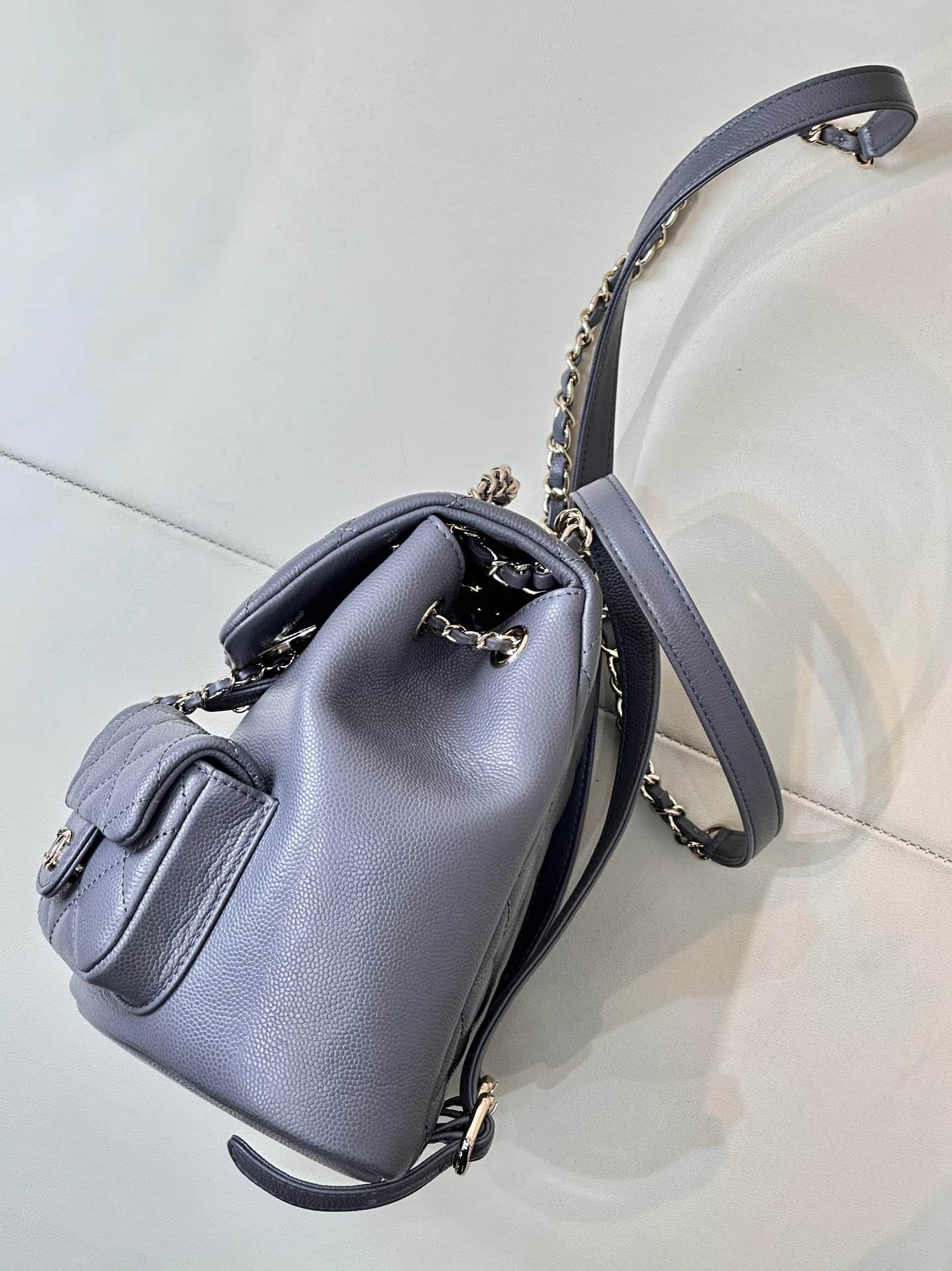 Chanel BACKPACK AS3860 Grained Shiny Calfskin & Gold-Tone Metal Dark Grey TOP