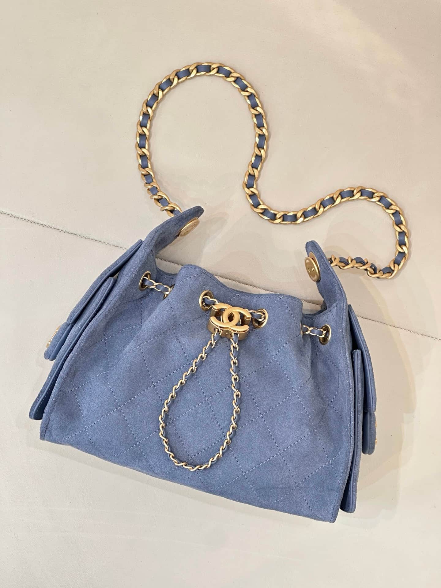 CHANEL 25 Mini Handbag AS5631 Suede &Gold-tone Metal Drak Blue TOP
