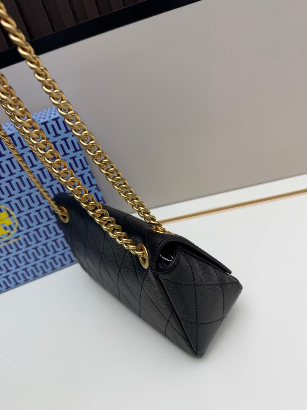 Tory Burch Charlie Small Quilted Leather Shoulder Bag Black High