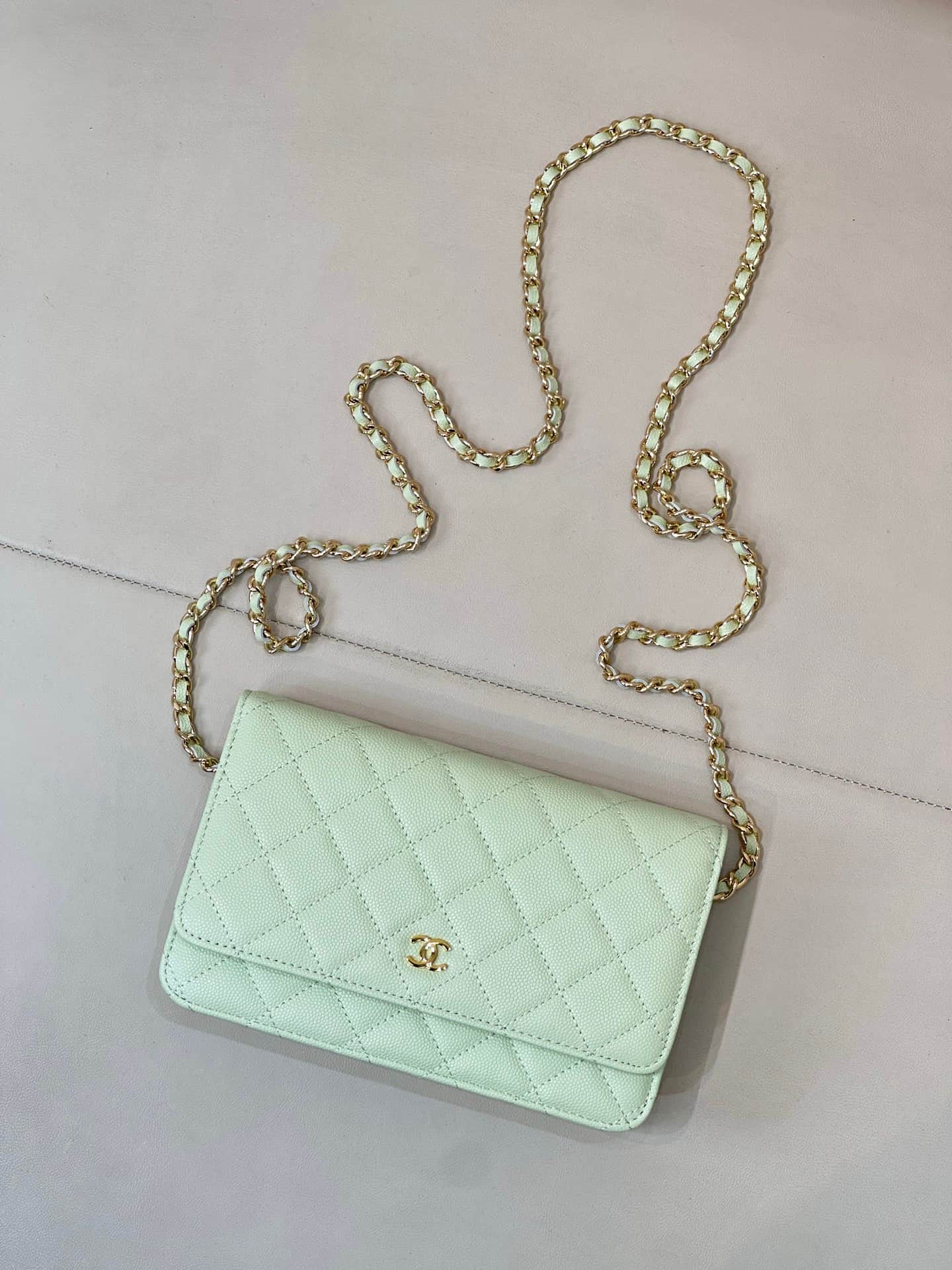 Chanel Wallet on Chain Grained Calfskin& Gold-tone Metal AP0250 Light Green TOP