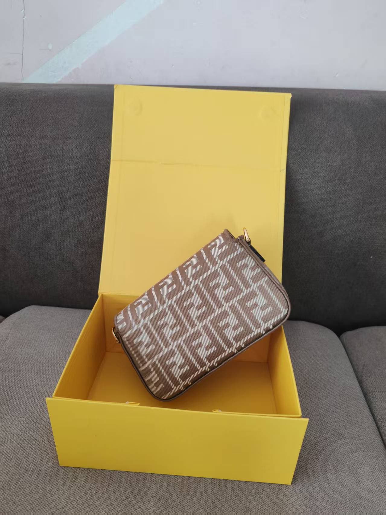 MINI BAGUETTE FF jacquard fabric bag gray High