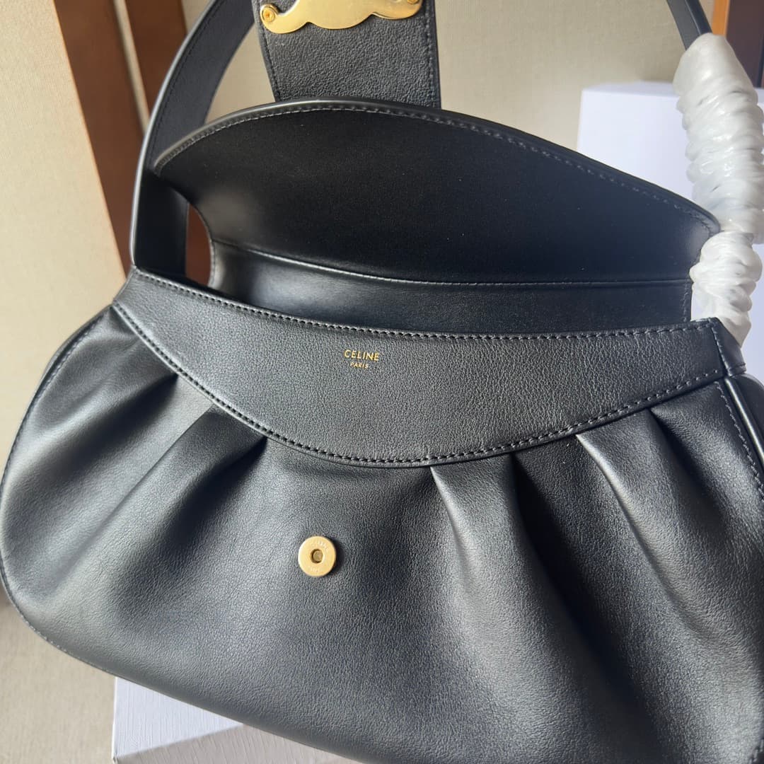 Celine Polly Medium Leather Shoulder Bag Black High