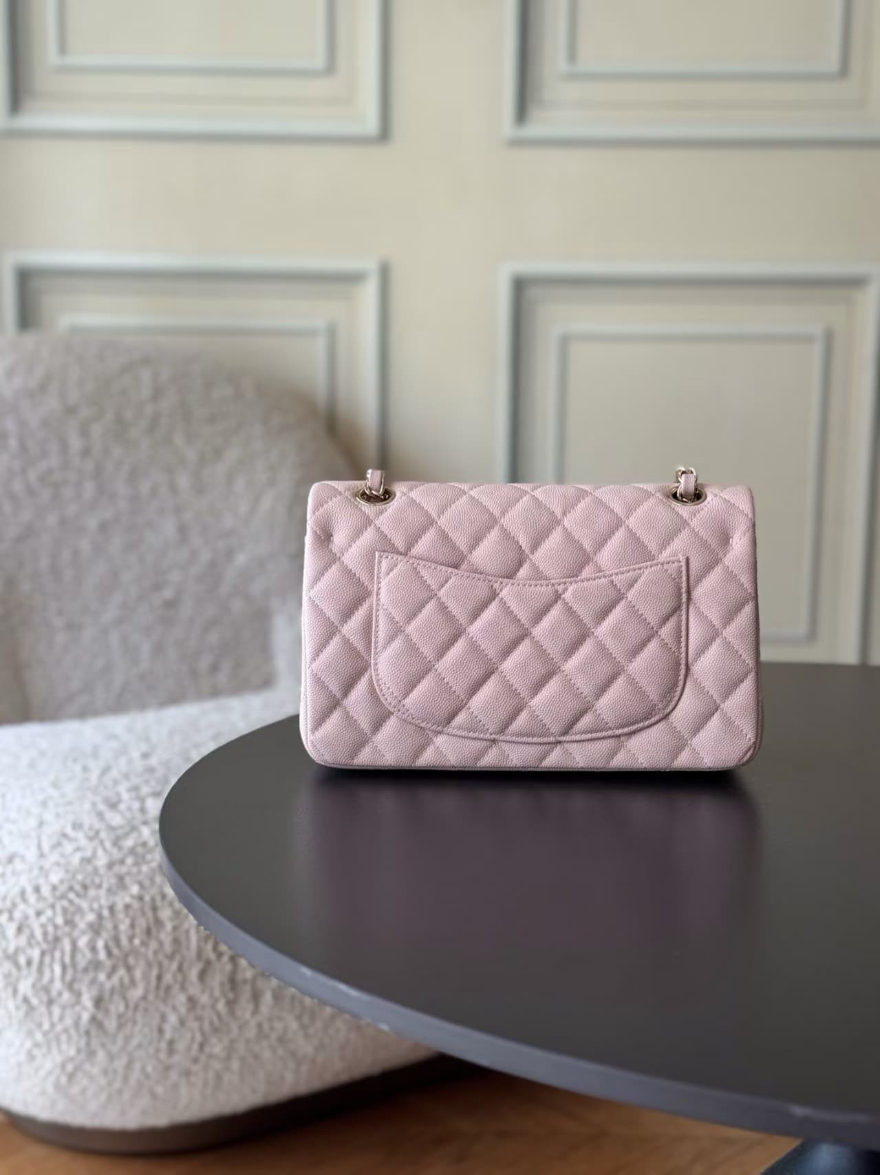 Chanel Small CLASSIC HANDBAG Grained Calfskin Gold-Tone Metal Pink 1117 TOP