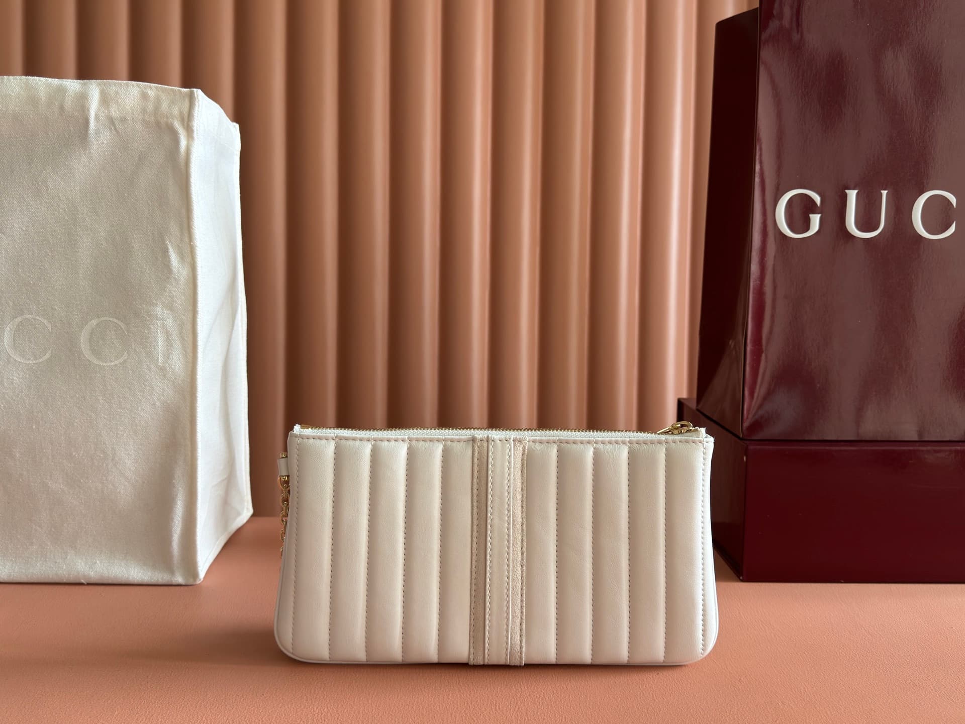 Gucci GG Marmont pouch with strap White vertical matelassé nappa leather A006X2 High