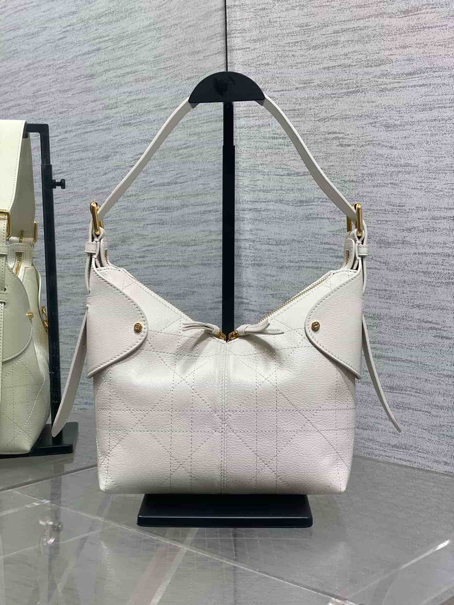 Small Dior Voyage Bag White Flat Macrocannage Grained Calfskin High