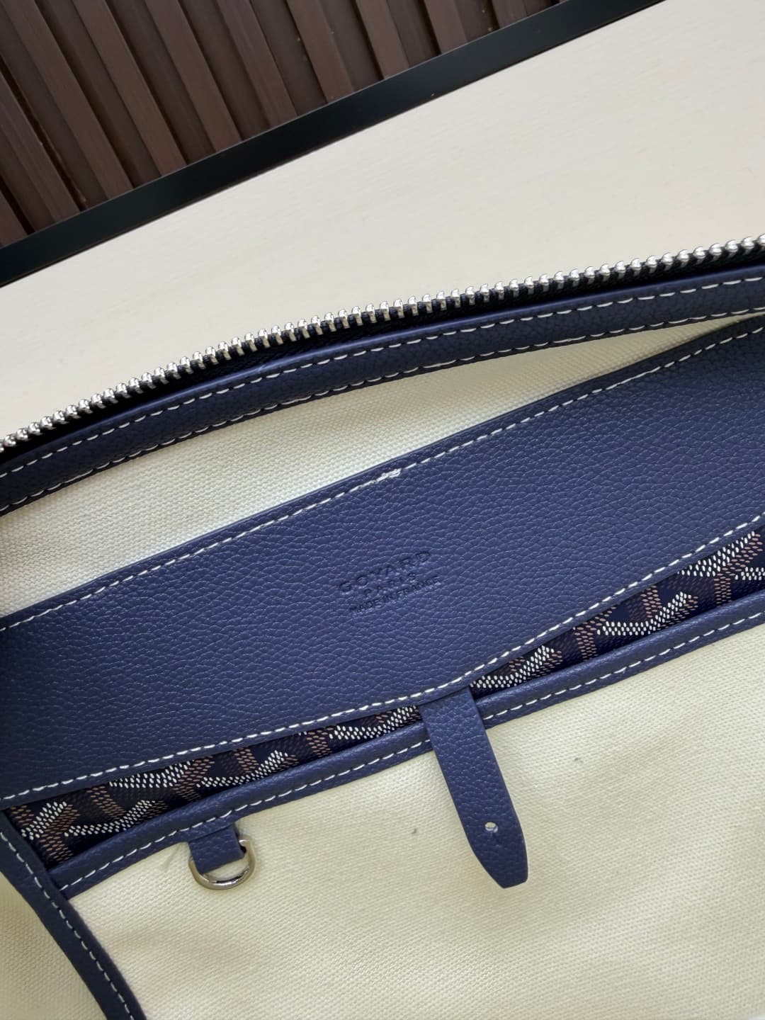 Goyard Cisalpin Document Case Navy Blue Chevron Print Coated Canvas Mid