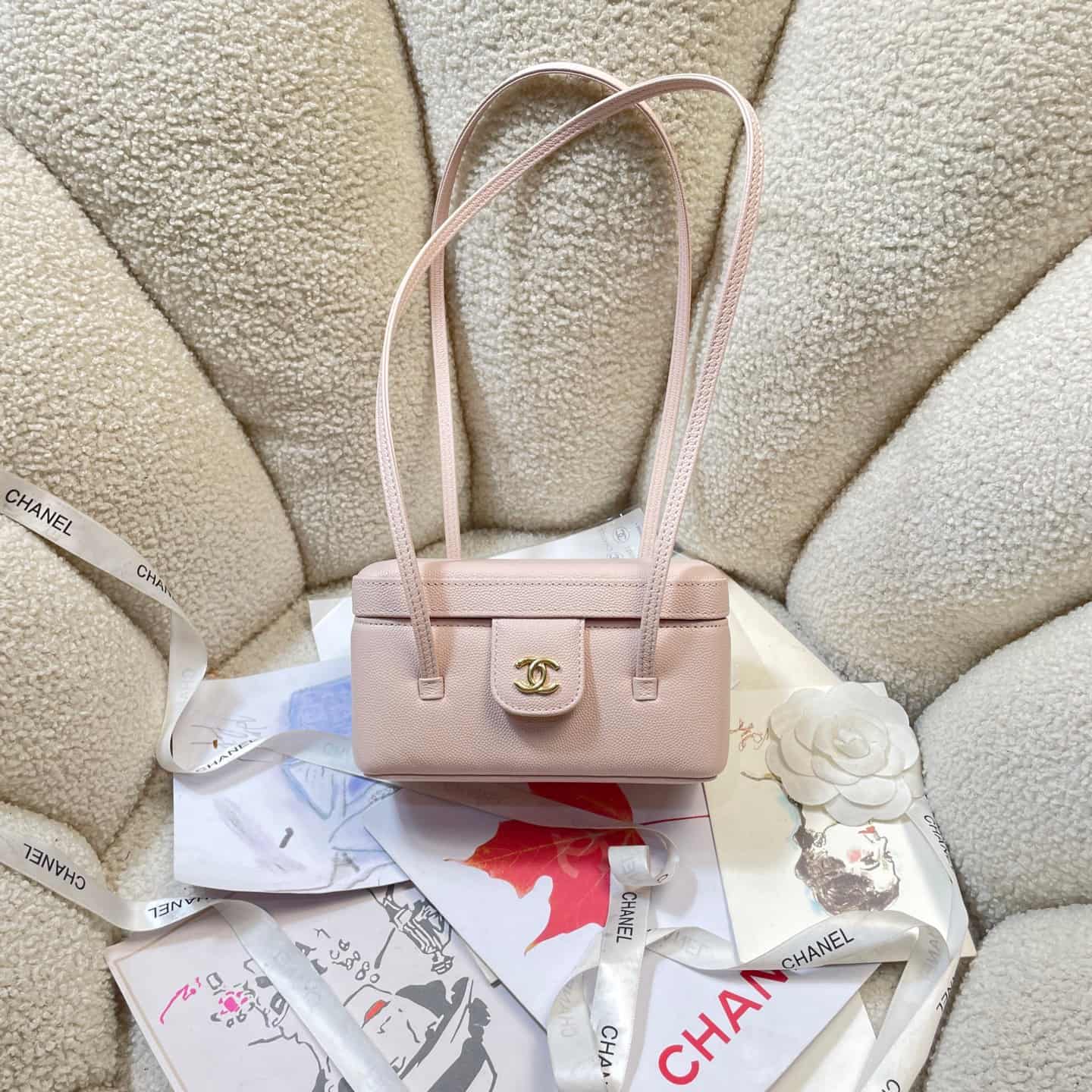 Chanel Long Vanity with Leather Strap Grained Shiny Calfskin & Gold-Tone Metal Light Pink AP5067 A