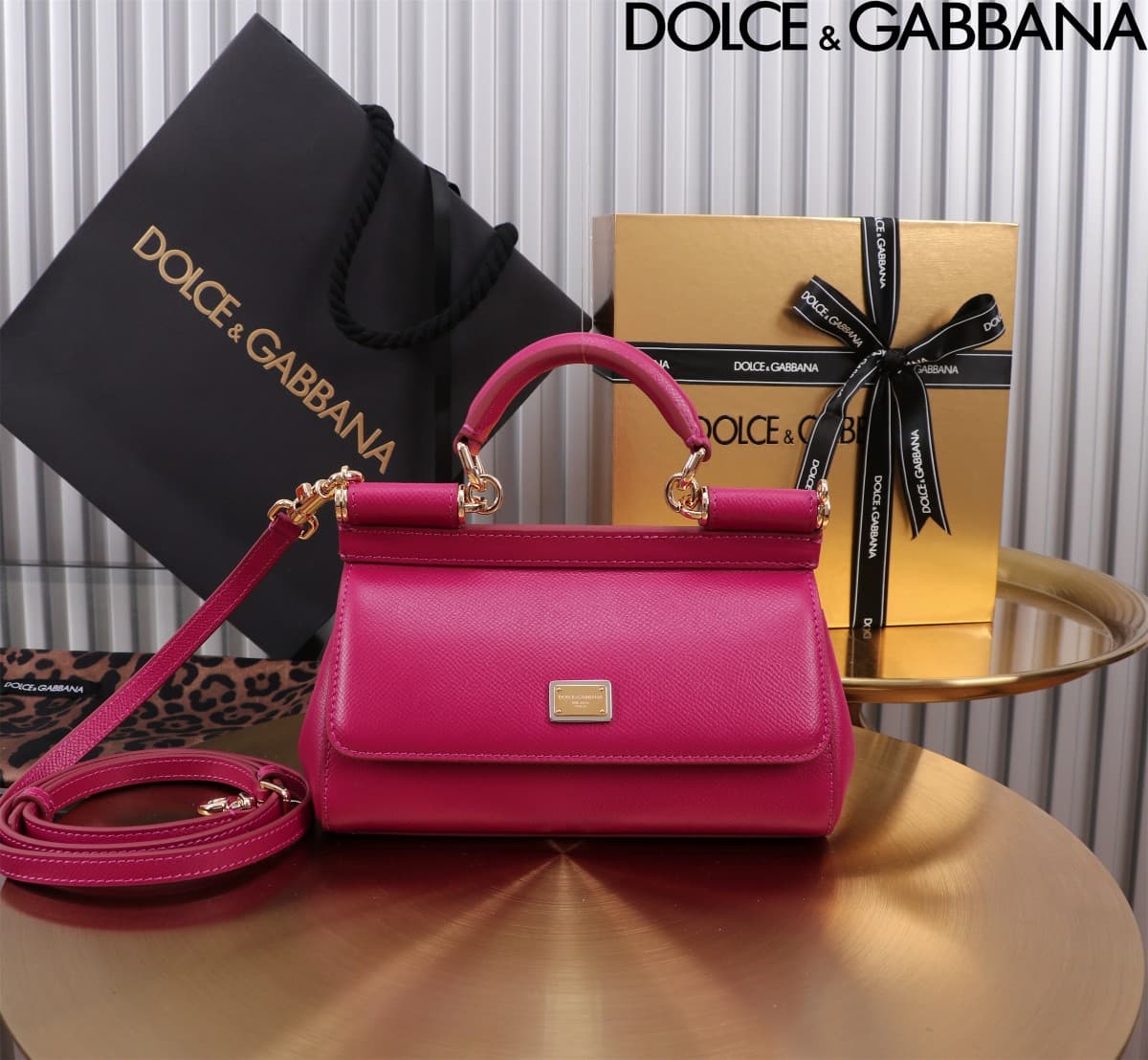 Dolce & Gabbana Miss Sicily top handle bag calfskin leather Plum Red High