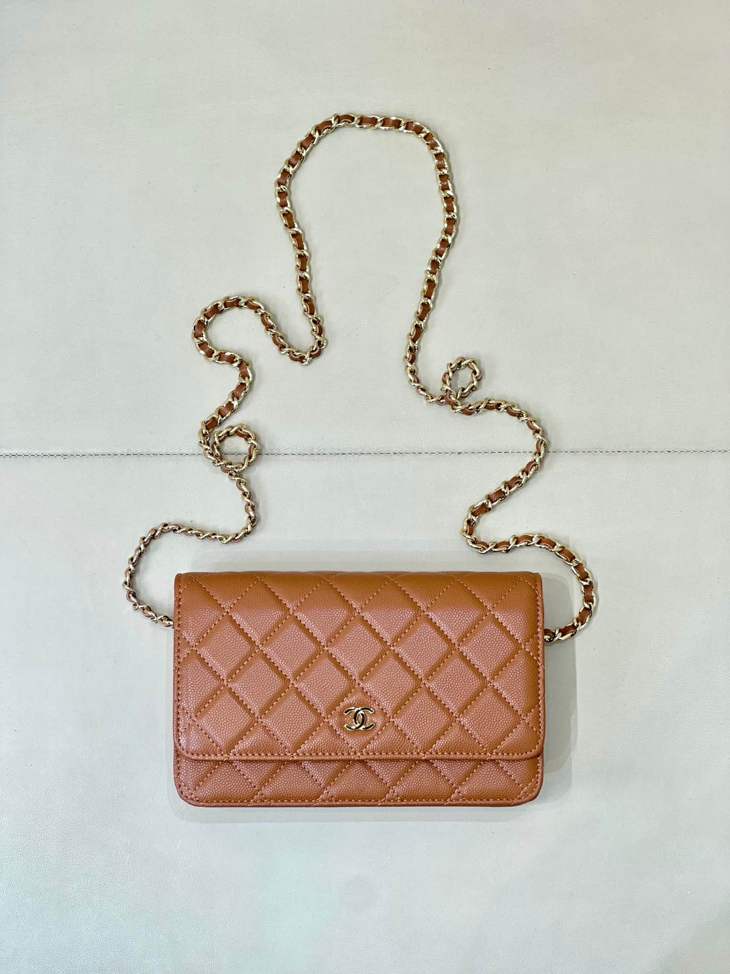 Chanel Wallet on Chain Grained Calfskin& Gold-tone Metal AP0250 Caramel TOP