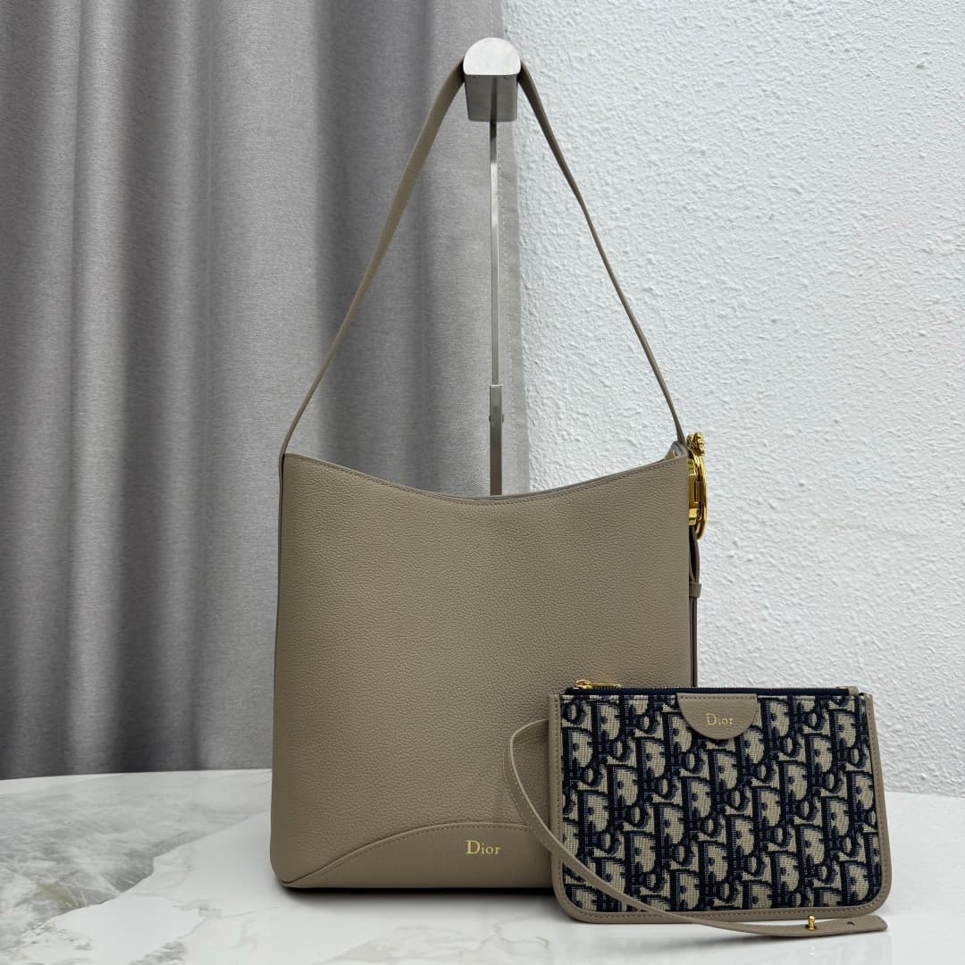 Dior Medaillon Bucket Bag in Grey Grained Calfskin High