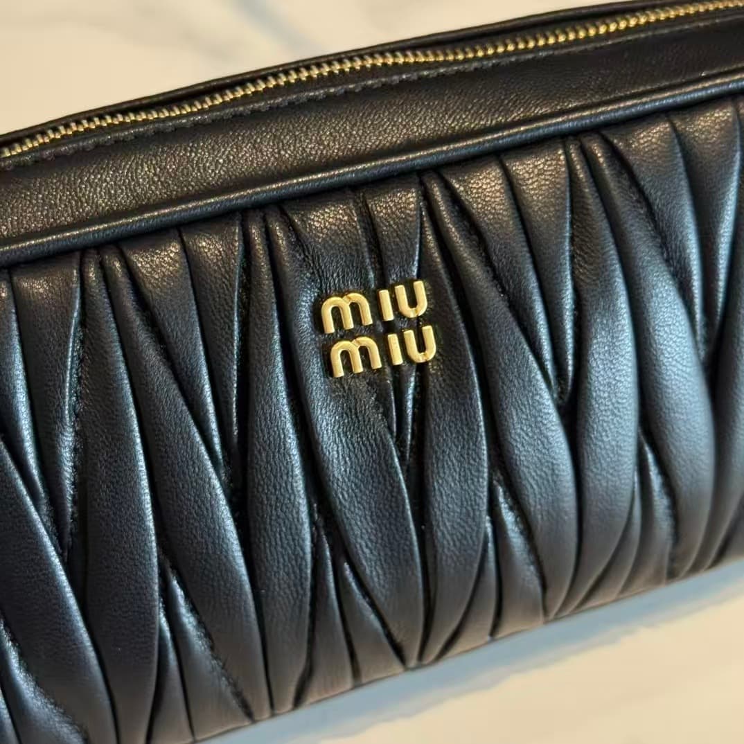 Miu Miu Black Matelassé Nappa Leather Pouch High