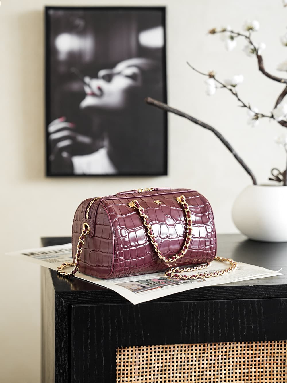 Chanel Mini Timeless Classic Barrel Bag crocodile-embossed calfskin& Gold-Tone Metal dark burgundy AP5390 A