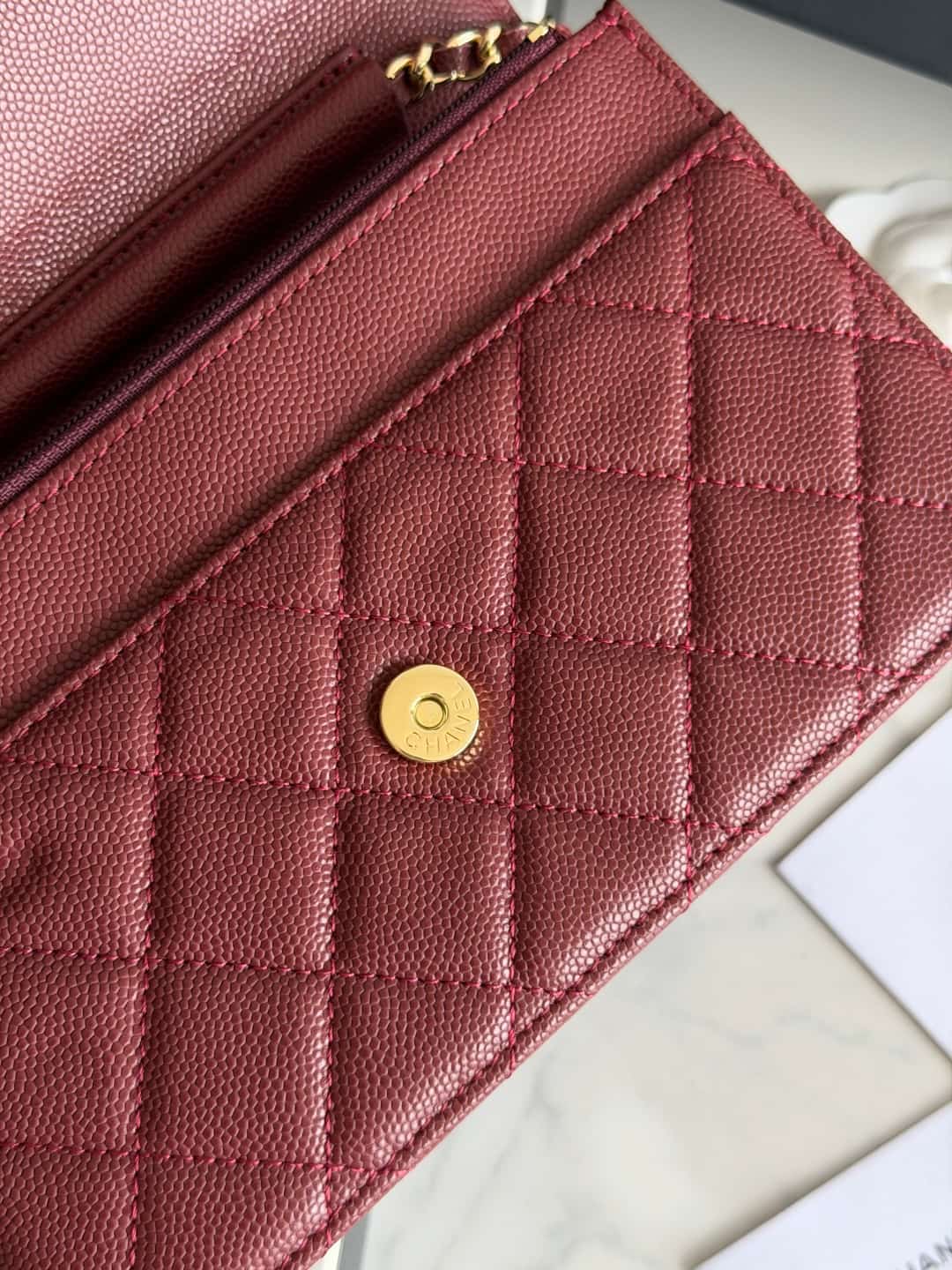 Chanel Wallet on Chain Shiny Grained Calfskin Strass & Gold-Tone Metal Red AP5073 High