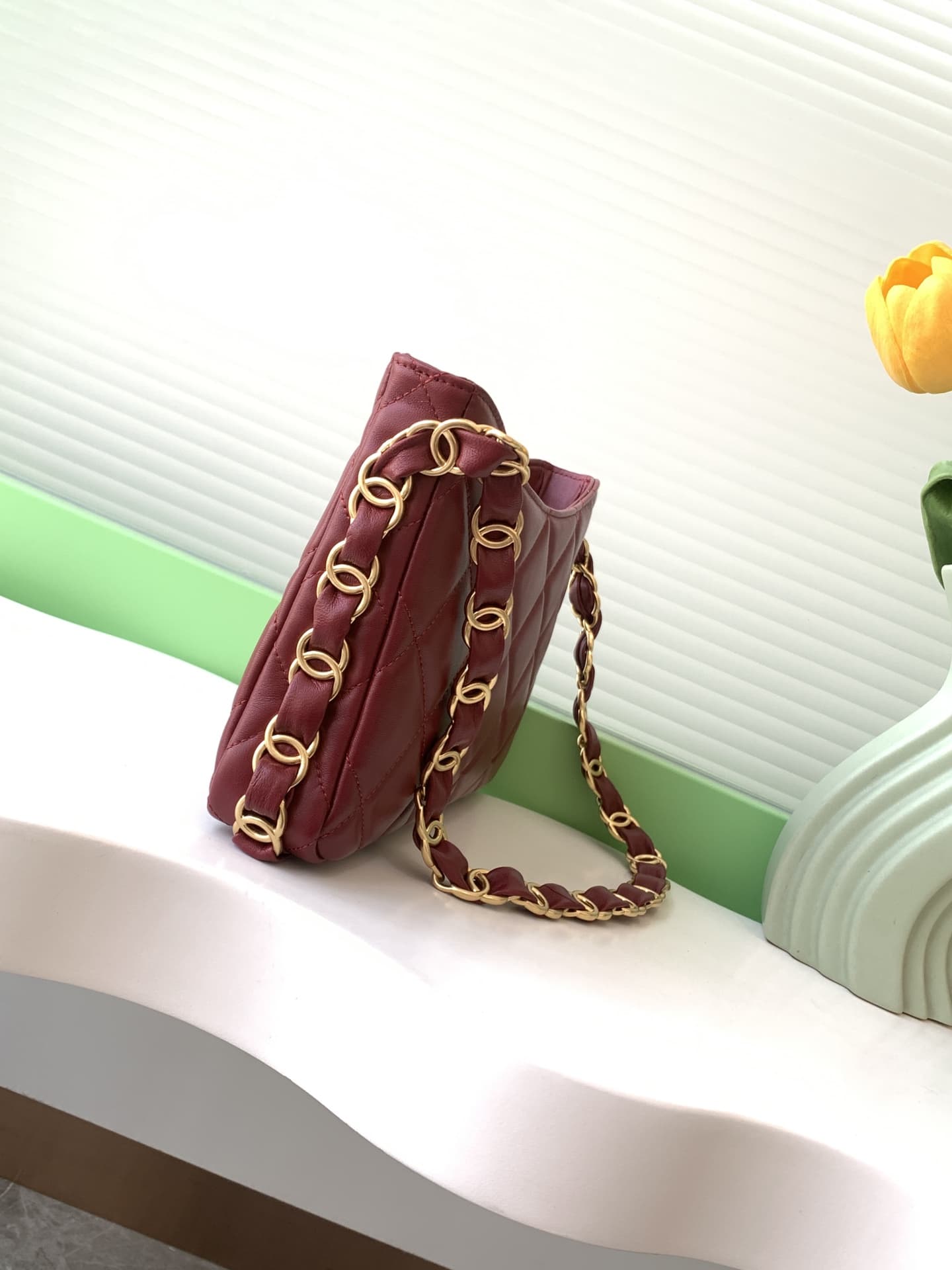 Chanel HOBO HANDBAG AS5177 Lambskin & Gold-Tone Metal Burgundy A