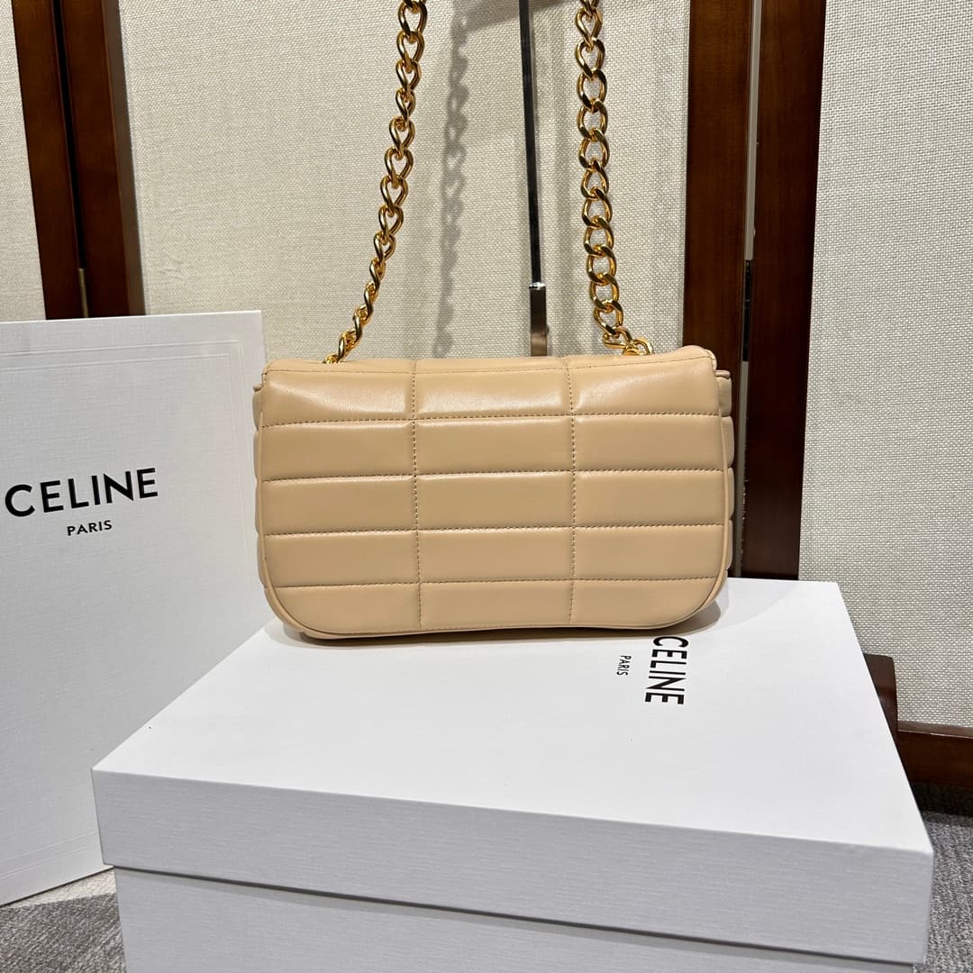 Celine Matelasse Monochrome Chain Shoulder Bag Beige High